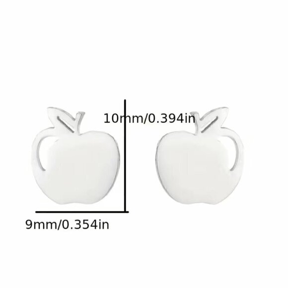 Apple for the School Teacher Stainless Steel Stud Small Earrings #1123 - Picture 4 of 6